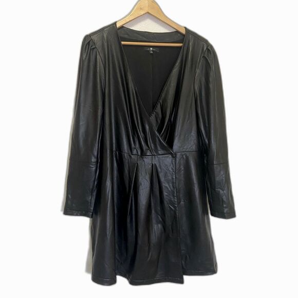 7 FAM - Vegan Leather True Wrap v-Neck Dress - size L (missing belt) - Picture 1 of 11